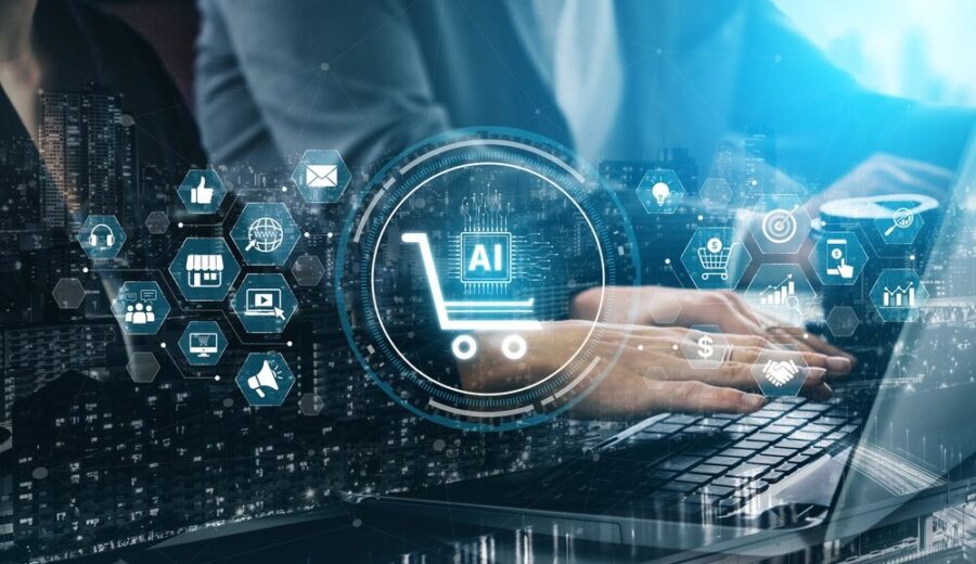 Illustrazione sull'e-commerce e intelligenza artificiale